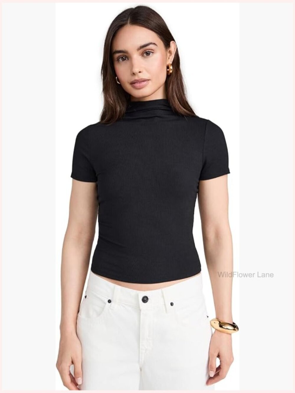 Women's Short Sleeve Mock Neck Ribbed Top